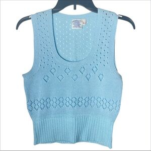 Vintage Light Blue Knit sweater vest size Large cottage core girlhood